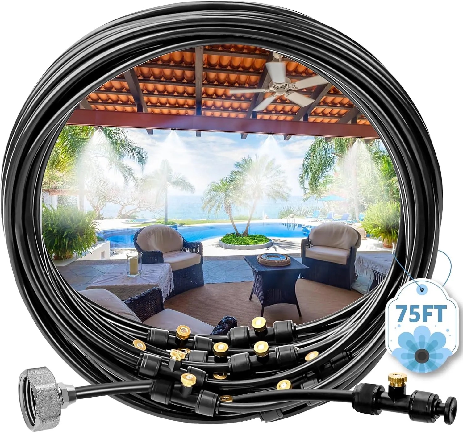 Outdoor Misting Cooling System with Brass Nozzles